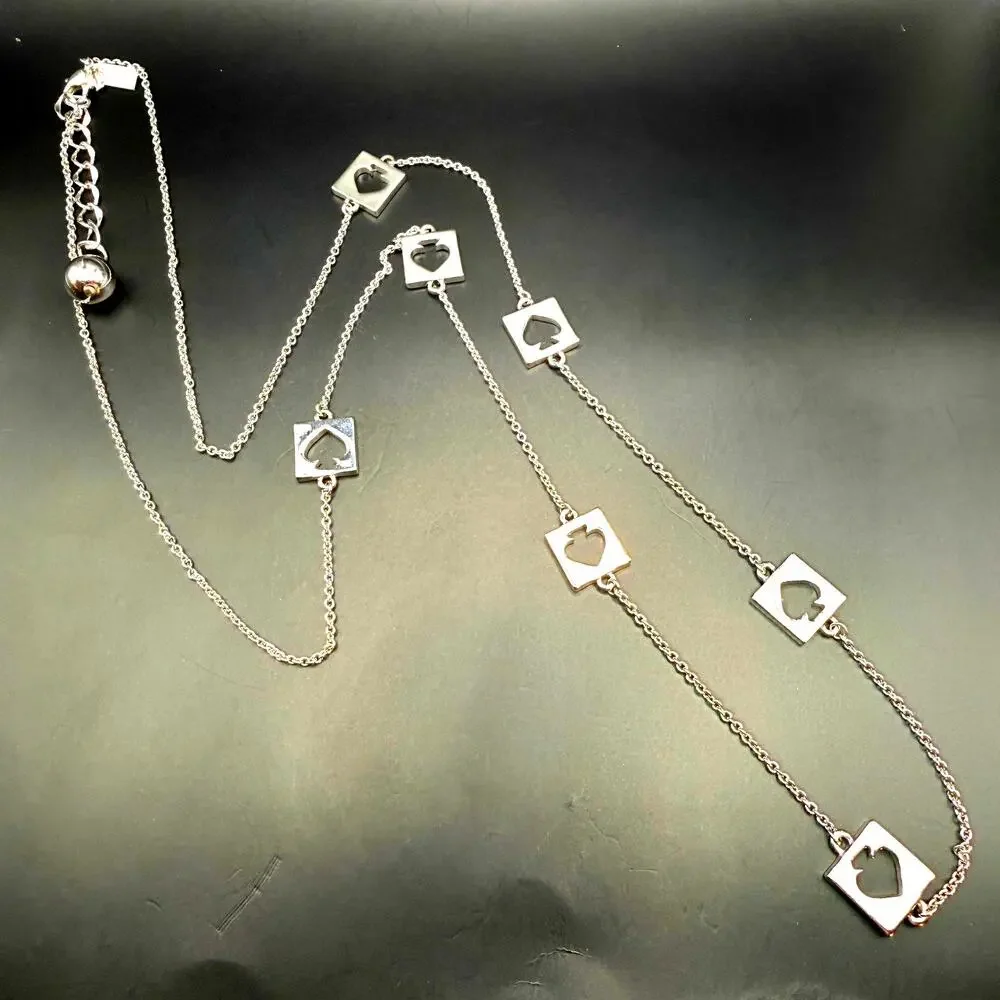 Kate Spade Hole Punch Square Logo Silver Tone Flapper Opera Station Necklace 32